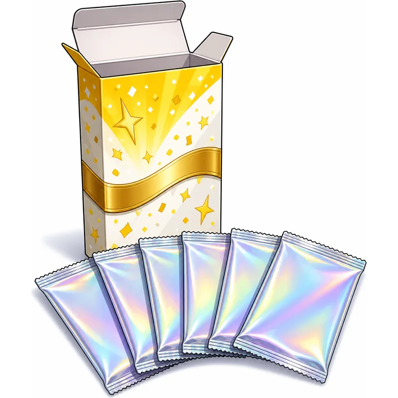 Ilustrasi kotak koleksi ramping dengan enam booster pack foil polos